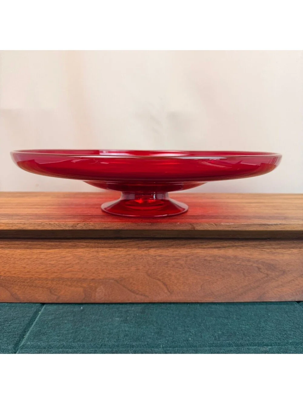 Vintage MCM Amberina Red Glass Pedestal Cake Stand 12